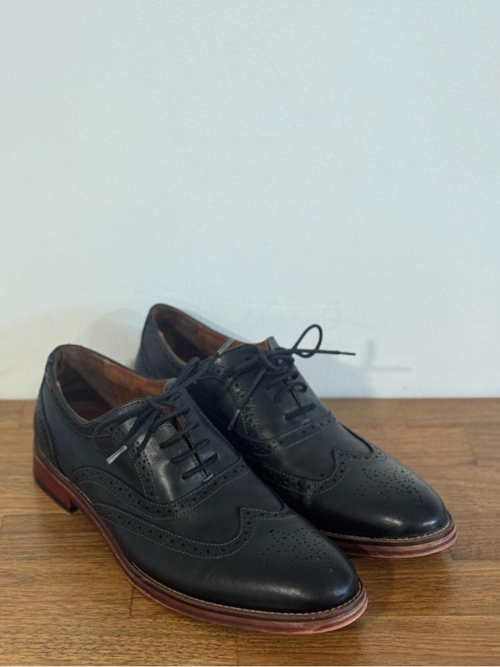 Aldo Black Wingtip Derby Oxfords with Brown Sole